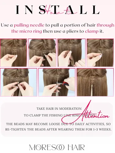 Miniatura 4 de Moresoo Extensiones de cabello humano con punta en I Tip, extensiones de cabello humano real color rojo vino, Itip para boda, 0.8 gm/hebra, 50