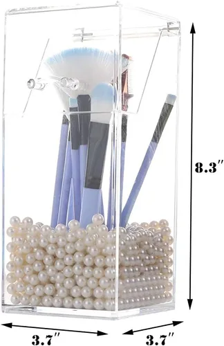 Miniatura 6 de Sooyee Soporte para brochas de maquillaje, organizador de brochas de maquillaje con perlas blancas de 0.315 in, soporte para brochas de maquillaje a