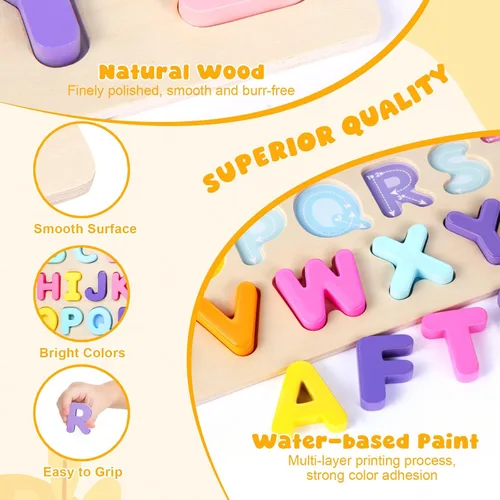 Miniatura 4 de Rompecabezas del alfabeto de madera para niños pequeños, juguetes de aprendizaje ABC para niños, actividades educativas preescolares para niñas