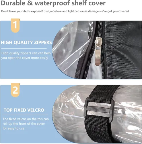 Miniatura 5 de Cubierta de estante impermeable, para exteriores, 600D, de servicio pesado, resistente al polvo, 48 x 18 x 72 pulgadas, fundas de estante para Negro