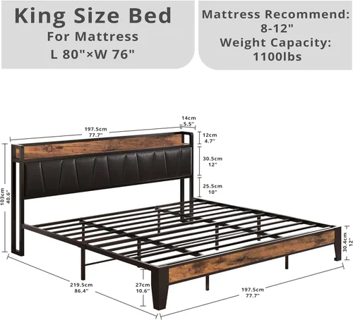 Miniatura 2 de LIKIMIO Base de cama King, cabecera de almacenamiento con estación de carga, sólida y estable, sin ruido, no necesita somier, fácil montaje