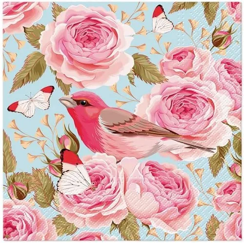English Roses Bird - Servilletas de papel bonitas, 20 servilletas florales de 13 pulgadas, servilletas suaves de 3 capas para fiesta de jardín,