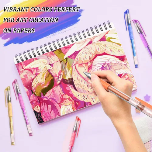 Miniatura 4 de Bolígrafos de gel con purpurina para libros de colorear para adultos, paquete de 96 bolígrafos de gel para artistas, 48 colores con un 50% más