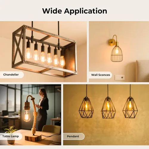 Miniatura 7 de GvvooHome Bombillas Edison regulables, 2700 K blanco cálido, 6 W equivalente a bombilla LED E26 de 60 W, bombillas ST58 vintage, 600 LM, 90+ CRI