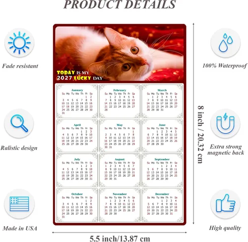 Miniatura 3 de Calendario magnético 2024 – Imanes del calendario – Today is my Lucky Day – Resistente a la decoloración, desgarros y agua – Temática de gato 07