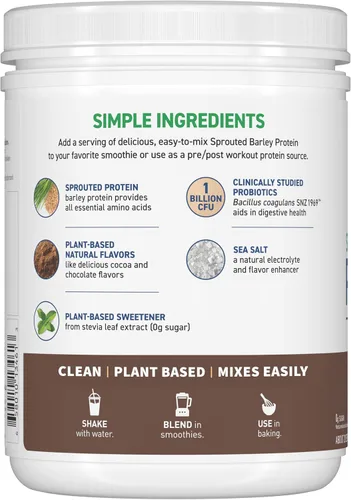 Miniatura 8 de Garden of Life, Probióticos de cebada germinada con proteínas, chocolate, 24.41 onzas