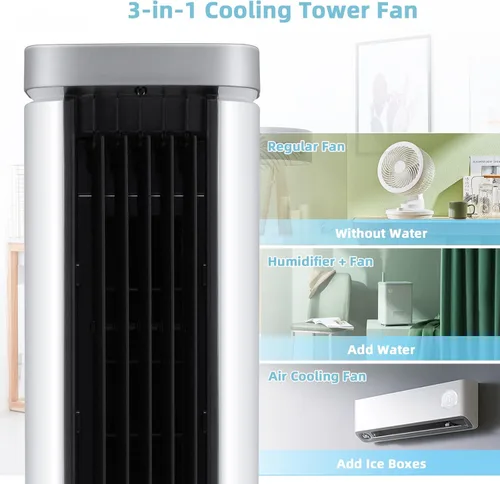 Miniatura 2 de COSTWAY Enfriador de aire evaporativo, enfriador de torre sin aspas de 40 pulgadas con control remoto, 4 paquetes de hielo, 4 velocidades