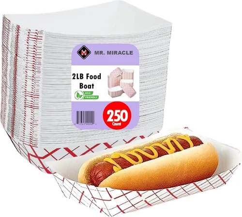 Miniatura 13 de Botes medianos de papel para alimentos, bandejas de papel a cuadros rojos y blancos. Mediano (1 libra). Paquete de 100, botes desechables