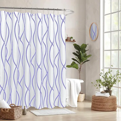 Biscaynebay - Cortina de ducha de tela texturizada 72x72 pulgadas, lavanda, rayas estampada, cortina de baño moderna de lino de lujo de calidad de