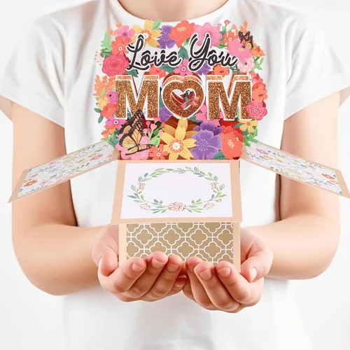 Miniatura 7 de POPGIFTU Paquete de 3 tarjetas emergentes 3D para el día de la madre con sobres y etiquetas de mensaje, juego de tarjetas de felicitación de ramo