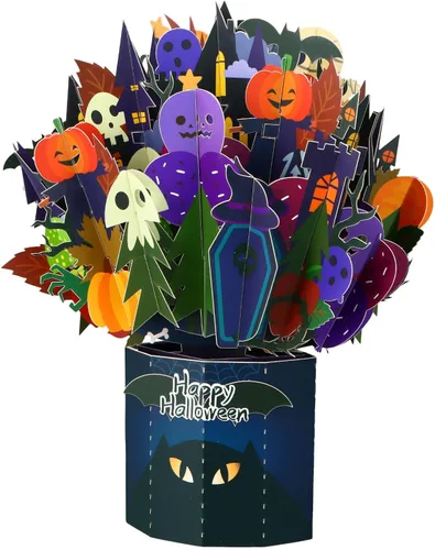 D4DREAM Tarjetas de Halloween para niños – Tarjeta de Birtdhay de Halloween 3D, divertida y espeluznante ramo de flores de fantasma, tarjeta de