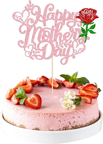 Miniatura 36 de Gyufise 1 pieza de decoración de pastel para el Día de la Madre con purpurina de corazón Love You Mom Cake Pick Rose Flower Best Mom Cupcake Decor