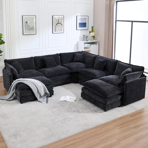 Miniatura 15 de Sofá modular modular con otomano: sofá moderno en forma de L de 76.7 pulgadas, cómodo sofá biplaza, sofá de 3 plazas de felpilla con almohada