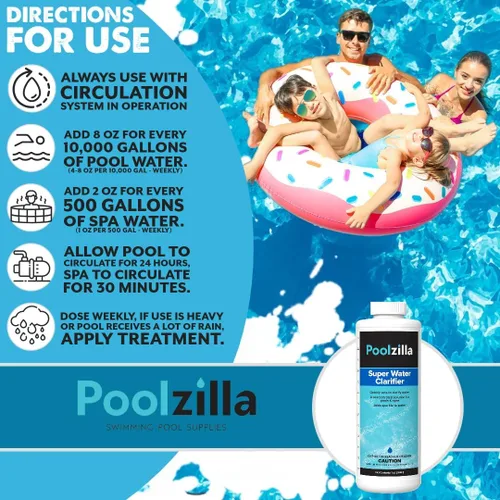 Miniatura 2 de Poolzilla Botella de 1 cuarto de galón de súper clarificador de agua, solución concentrada para piscinas y spas, añade brillo