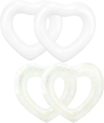 Miniatura 9 de Paquete de 4 anillos de natación inflables con forma de corazón, flotadores de piscina para adultos, suministros de fiesta en la playa, 47.2 x 39.4