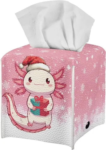 Miniatura 2 de Lindas decoraciones de ajolote con estampado de animales, caja de pañuelos de cuero, soporte de Navidad, organizador de papel de seda impermeable