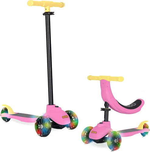 Miniatura 9 de KRIDDO - Patinete 3 en 1 para niños de 1 a 5 años, patinete plegable con 3 ruedas iluminadas, tabla ancha, altura ajustable, manillar para aprender