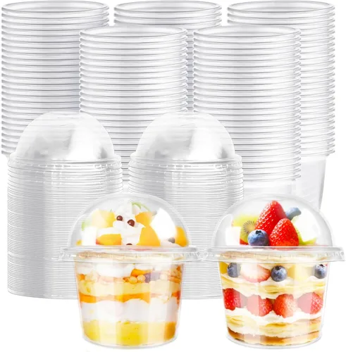Miniatura 8 de Jnnzzggu 50 vasos de plástico desechables de 8 onzas con tapas de cúpula, taza de postre transparente, mini recipientes de aperitivo de parfait