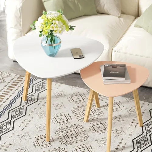 Miniatura 8 de BAMEOS Mesa auxiliar triangular anidable de bambú, juego de 2 mesas de café modernas y minimalistas para sala de estar (Nogal)