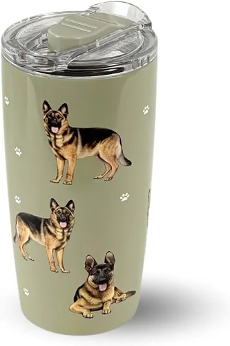 SERENGETI Pastor Alemán 20 Oz. de acero inoxidable, vaso de viaje aislado al vacío con tapa a prueba de derrames - impresión 3D - taza de viaje Vaso
