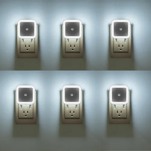 Miniatura 11 de Paquete de 6 luces nocturnas LED azules enchufables, sensor de atardecer a amanecer encendido y apagado automático, eficientes energéticamente