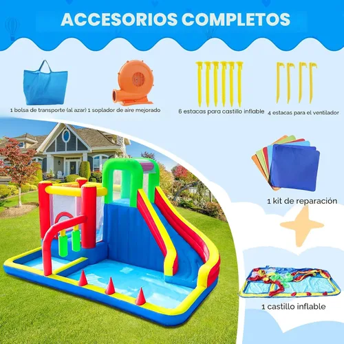 Miniatura 7 de Casa Inflable, Casa Inflable Saltarina para Niños, Castillo Saltarín 8 en 1 con Soplador, Casa Saltarina para Niños con Tobogán para Interiores