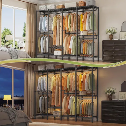 Miniatura 5 de Raybee Perchero para ropa con cubierta, perchero para colgar ropa, armario portátil, ajustable, 1150LBS, 18" de profundidad x 76" de ancho x 77