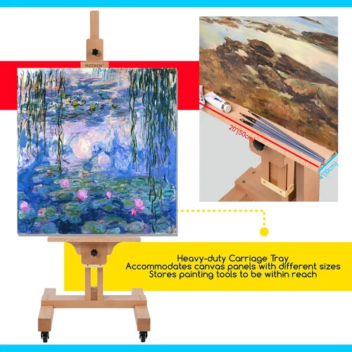 Miniatura 5 de MEEDEN Caballete de arte grande para pintar: Caballete de artista resistente de madera de haya maciza para adultos, pintores principiantes, Natural