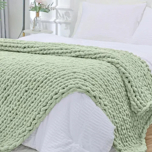 Miniatura 16 de Bigacogo Manta de punto grueso para sofá, 51 x 63 pulgadas, 100% tejida a mano con hilo de felpilla grueso jumbo, acogedoras y suaves mantas grandes