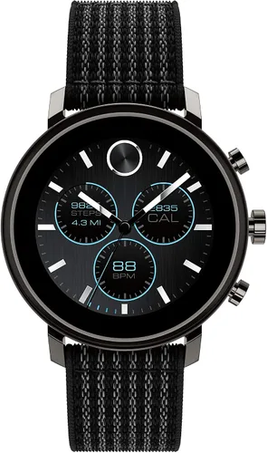 Movado Connect 2.0 Reloj inteligente unisex alimentado con Wear OS de Google de acero inoxidable y tela de velcro negro, color negro (modelo 3660031)