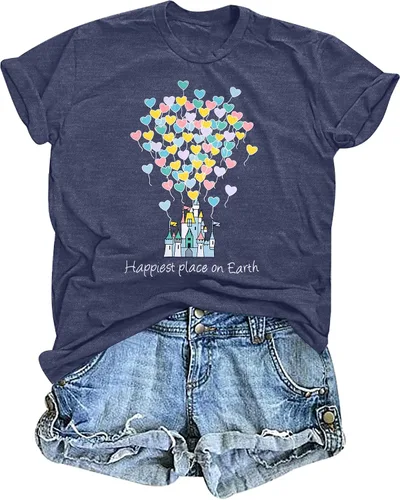 Camisas mágicas para mujer, camisa Magic Kingdom, camiseta de manga corta con el lugar más feliz de la tierra, camiseta de vacaciones familiares