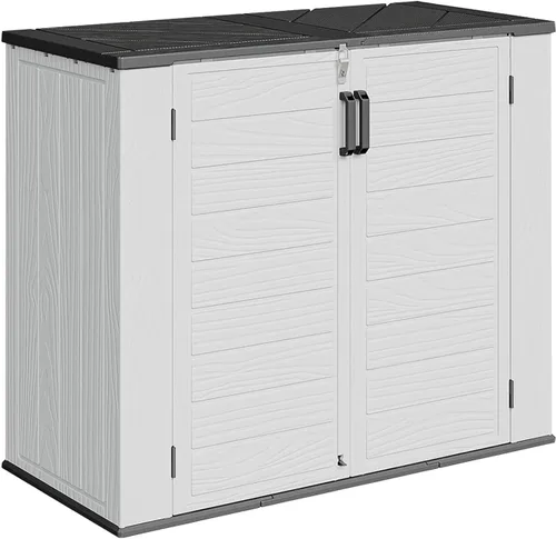 Miniatura 10 de AOXUN Cobertizo de almacenamiento horizontal de 21 pies cúbicos, caja de almacenamiento de polietileno de alta densidad para exteriores, caja