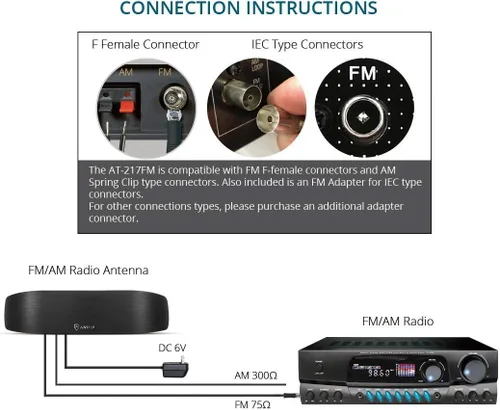 Miniatura 5 de Antop Antena de radio para interiores de alta ganancia, antena AM FM multidireccional amplificada de 50 millas con amplificador de señal y filtro 4G