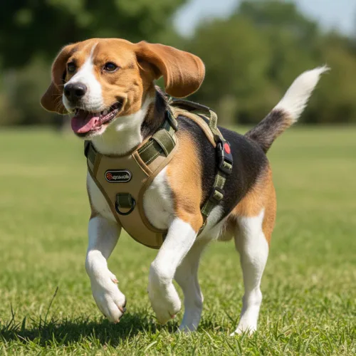Miniatura 4 de Arnés táctico para perro de tamaño M sin tirones, con asa y ribete reflectante, arnés ajustable para el pecho con clips de correa delantera y Caqui