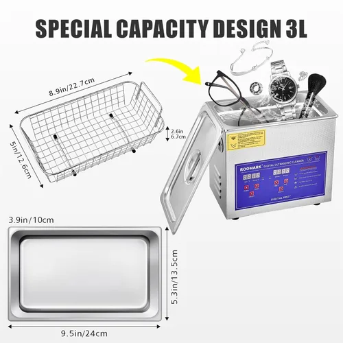 Miniatura 7 de Limpiador ultrasónico de 3.2L, máquina de limpieza ultrasónica con temporizador digital y calentador, herramienta de laboratorio profesional