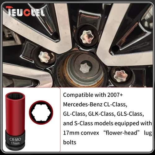 Miniatura 6 de Enchufe de extracción de tuerca de bloqueo de rueda de 0.669 in compatible con Mercedes Benz Serie S W221, extractor de tuercas de rueda antirrobo