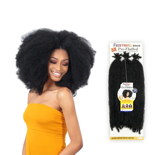 Miniatura 2 de Shake N GO Freetress - Trenza sintética de ganchillo 3 veces pre-FLUFFED – POPPIN Twist de 20 pulgadas (1B negro apagado), 1 paquete