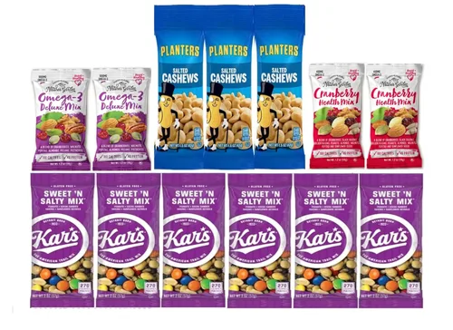Miniatura 3 de Paquetes Individuales de Nueces - Aperitivos Saludables para Adultos que Incluyen Almendras Crudas, Pistachos con Cáscara, Semillas de Girasol