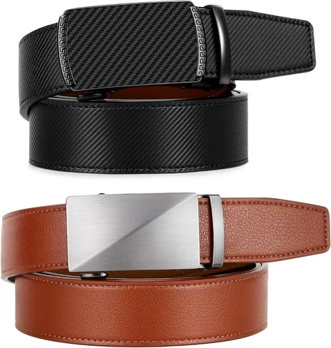 Miniatura 4 de Zitahli Cinturón de trinquete para hombre, 2 paquetes de cinturones de cuero para hombre, para regalo, vestido e informal, recortado para adaptarse