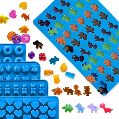 Miniatura 2 de Sidosir 7 Moldes para Dulces de Goma, Moldes de Ositos de Goma/Dinosaurio/Fruta/Dona/Corazones, Molde de Silicona Antiadherente para Dulces