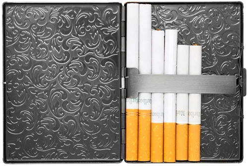 Miniatura 5 de Juego de 2 cajas de cigarrillos ultra compactas de los años 100 chapadas en metal y caja de almacenamiento (Gunmetal Victorian)
