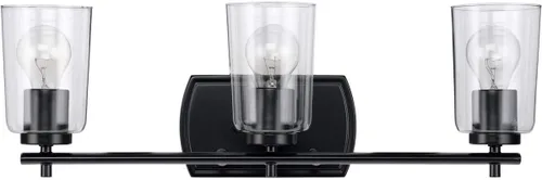Miniatura 5 de Progress Lighting Adley Collection - Lámpara de tocador de baño tradicional con 3 luces, de cristal transparente, color negro mate, 7-5/8 x 23 Mate