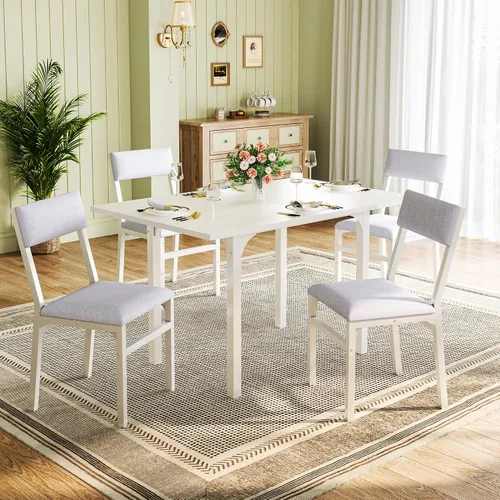 Miniatura 10 de HUAHUU Juego de mesa de comedor para 4, juego de mesa de cocina extensible con cojines y sillas, conjunto de 4, mesa de comedor rectangular