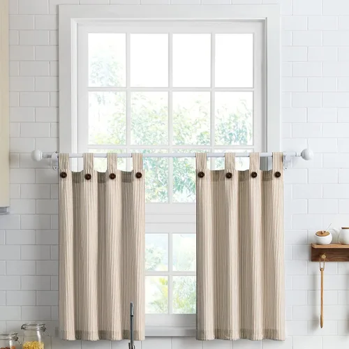 Miniatura 29 de Cortinas de nivel de algodón July Joy de 24 pulgadas de largo, cortinas de cocina de estilo rústico, bolsillo para barra para ventana pequeña