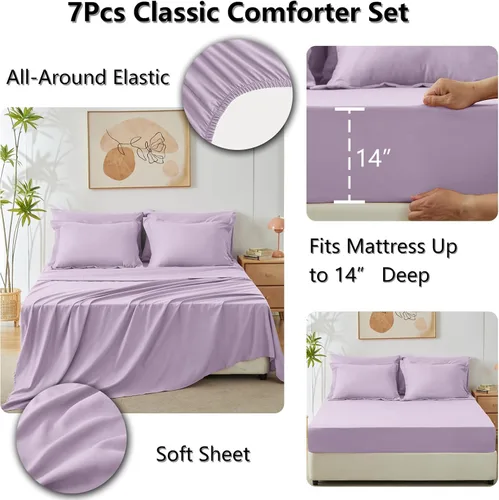 Miniatura 5 de CozyLux Juego de edredón tamaño Queen en color Lavanda Claro - Ropa de cama en una bolsa tamaño Queen de 7 piezas, juego de cama de lavanda suave