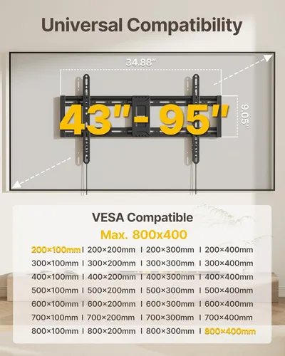 Miniatura 2 de monTEK Soporte de pared para TV de montaje fijo para televisores de 43–95 pulgadas, soporte ultra delgado de bajo perfil de 1.1", capacidad de 200