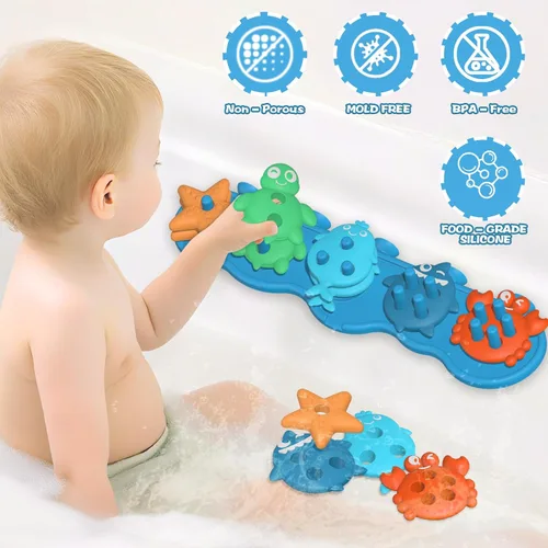 Miniatura 2 de Juguetes de baño con succión para bebé, juguete de baño de silicona sin moho, clasificador y apilable, juguetes sensoriales y el mejor regalo