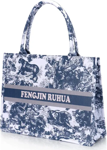 Miniatura 3 de FENGJINRUHUA Bolso de mano pintado de lujo grande de moda para mujer, bolsos de hombro de cuero, bordado de capacidad, bolso retro exquisito