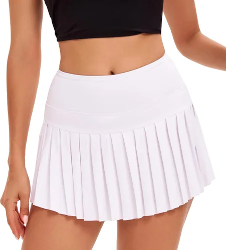 Yknktstc Falda plisada de tenis para mujer con pantalones cortos, falda de golf de cintura alta, falda deportiva mini con bolsillos