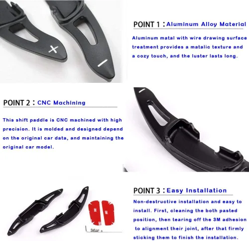 Miniatura 5 de Para Mazda CX-3 CX-5 CX-8 CX-9 Mazda2 Mazda3 Axela Mazda6 Atenza Coberturas de Extensión de Palanca de Cambio de Volante de Metal de Aluminio, Negro